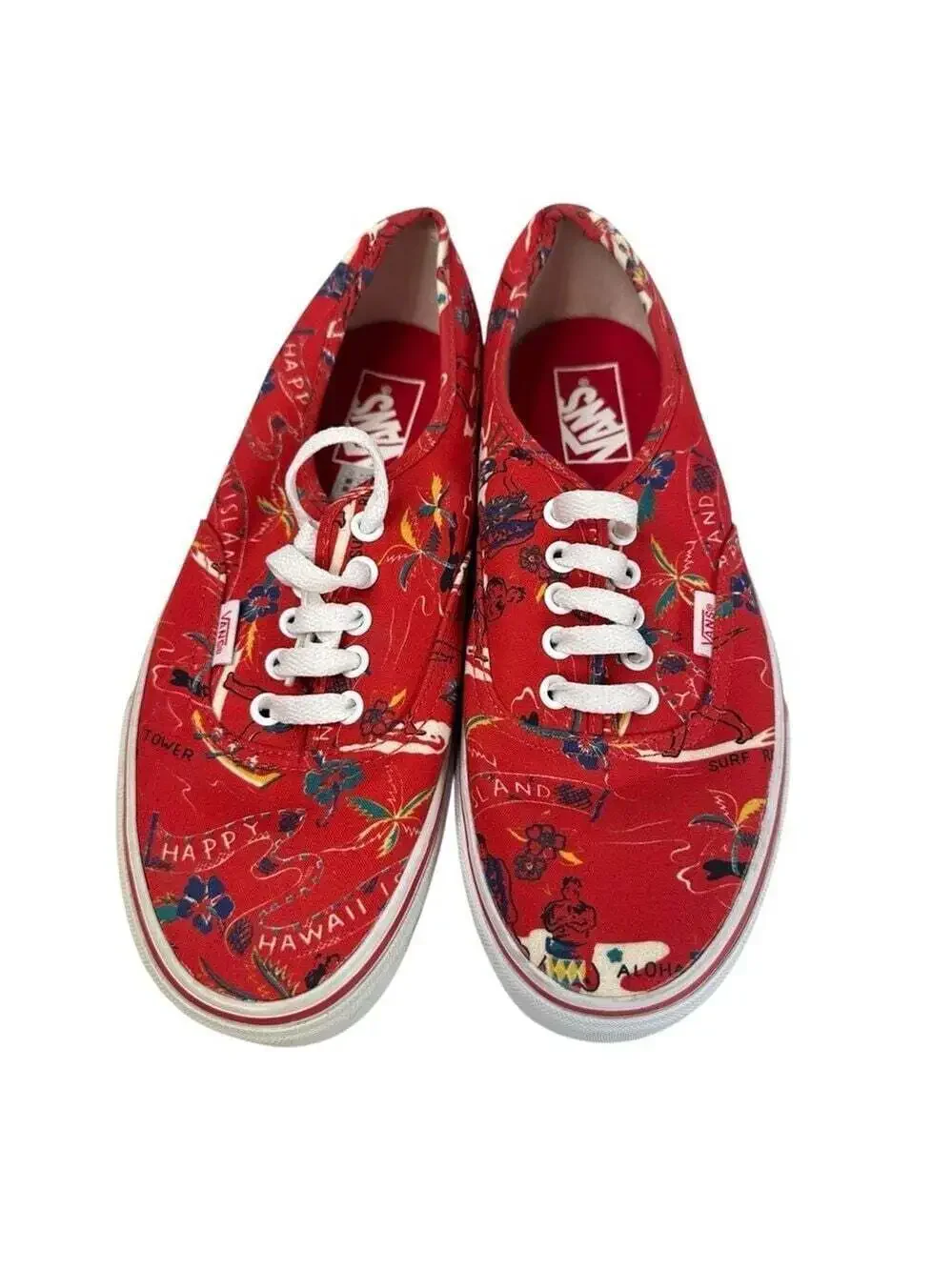 Vans Red Aloha Hawaiian Print Sneakers Womens 9.5 Tropical Streetwear Casual